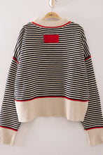 Load image into Gallery viewer, 12W3691N-Contrast Trim Stripe Knit Sweater: BLUE / S-M-L/2-2-2
