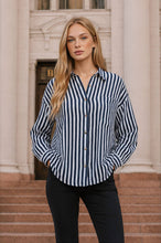 Load image into Gallery viewer, VERTICAL STRIPE COLLARED BUTTON DOWN SHIRT: TAUPE
