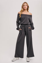 Load image into Gallery viewer, WIDE NECK OFF THE SHOULDER KNIT JUMPSUIT: IVORY
