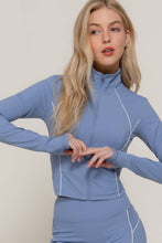 Load image into Gallery viewer, Long Sleeve Piping Detail Active Wear Jacket: GRN-jade green/off white / L

