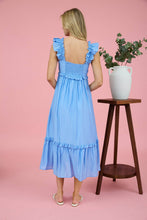 Load image into Gallery viewer, RUFFLE DETAIL EMPIRE WAIST SLEEVELESS MIDI DRESS: PINK
