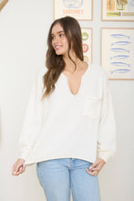 Load image into Gallery viewer, SPLIT NECK RAW EDGE LONG SLEEVE RIBBED KNIT TOP: LIGHT PINK
