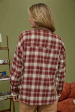 Load image into Gallery viewer, PLAID COLOR BLOCK PATTERN BUTTON DOWN SHIRT: WINE
