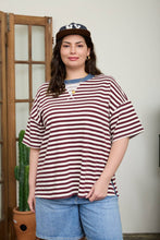 Load image into Gallery viewer, PLUS STRIPE COLORBLOCK DETAIL SHORT SLEEVE KNIT T-SHIRT : BLACK MULTI
