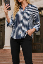 Load image into Gallery viewer, VERTICAL STRIPE COLLARED BUTTON DOWN SHIRT: TAUPE
