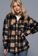 Load image into Gallery viewer, Long Sleeve Check Printed Fleece Shacket: TPE-taupe
