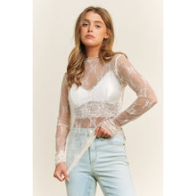 Load image into Gallery viewer, MESH LACE HIGH NECK DESIGN LONG SLEEVE FITTED TOP: Burgundy
