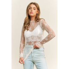 Load image into Gallery viewer, MESH LACE HIGH NECK DESIGN LONG SLEEVE FITTED TOP: Brown
