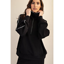 Load image into Gallery viewer, MODAL SCUBA PIPING QUARTER ZIP PULLOVER: Black/Cream
