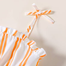 Load image into Gallery viewer, Toddler Girl Bowknot Stripe/Floral Print/Orange Cami Romper: Orangewhite / 18-24 Months

