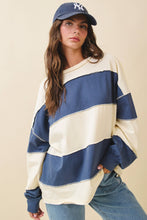 Load image into Gallery viewer, Contrast Panel Long Sleeve Slouchy Top: Pineapple Navy / Contemporary
