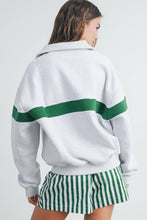 Load image into Gallery viewer, Two-Toned Half Zip Collar Sweatshirt: GREY / GREEN
