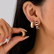 Load image into Gallery viewer, Checker Textured Huggie Hoop Trio Earrings | 80E62201: Gold
