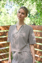 Load image into Gallery viewer, STRIPE SHORT SLEEVE DROP SHOULDER BOXY KNIT TOP : BROWN
