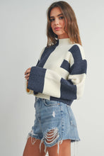 Load image into Gallery viewer, Color Block Mock Turtleneck Sweater: NAVY / IVORY
