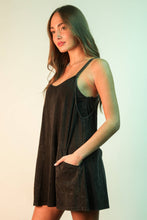 Load image into Gallery viewer, ND31251-Mineral Washed Knit Mini Dress with Shorts Inside : BLACK / S-M-L/2-2-2
