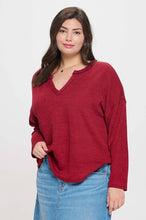 Load image into Gallery viewer, PLUS SOLID NOTCH NECK KNIT TOP: BURGUNDY
