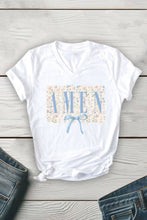 Load image into Gallery viewer, Blue Floral Amen Unisex V Neck Tee: Dusty Rose / M / Graphic T-Shirt
