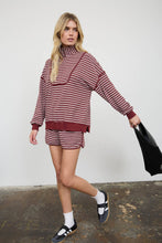 Load image into Gallery viewer, HALF ZIP STRIPE CONTRAST TRIM LONG SLEEVE KNIT TOP : CHOCOLATE BROWN
