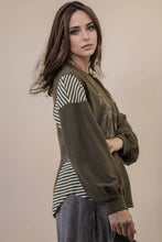 Load image into Gallery viewer, Oversized Mixed Media Western Graphic Knit Top: TAUPE
