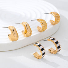 Load image into Gallery viewer, Checker Textured Huggie Hoop Trio Earrings | 80E62201: Gold
