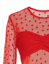 Load image into Gallery viewer, Women Heart See Through Long Sleeves Mesh Blouse: White
