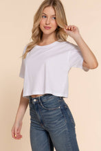 Load image into Gallery viewer, Short Sleeve Crew Neck Oversize Crop Cotton Knit Tee: RED-red / L
