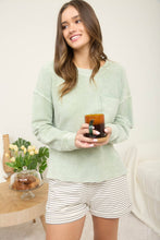 Load image into Gallery viewer, WASHED POCKET DETAIL LONG SLEEVE RIB KNIT TOP : LIGHT OLIVE
