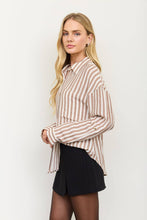 Load image into Gallery viewer, VERTICAL STRIPE COLLARED BUTTON DOWN SHIRT: TAUPE

