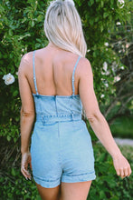 Load image into Gallery viewer, Spaghetti Straps Belted Spring  Denim Romper
