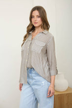 Load image into Gallery viewer, STRIPE COLLARED BUTTON DOWN LIGHTWEIGHT SHIRT: PEACH
