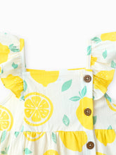 Load image into Gallery viewer, Single-Piece Baby Girl Plaid and Lemon Fruit-Themed Dress: Pale Yellow / 18-24 Months
