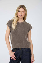 Load image into Gallery viewer, ACID WASHED TAB SLEEVE BACK BUTTON KNIT TOP: INDIGO
