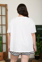 Load image into Gallery viewer, PLUS WASHED RELAXED SHORT SLEEVE V NECK KNIT TOP: VINTAGE BLUE
