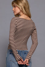 Load image into Gallery viewer, Long Sleeve Boat Neck Stripe Brushed Rib Top: BLK-black/cream / S
