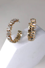 Load image into Gallery viewer, BAGUETTE RHINESTONE HOOP EARRINGS | GOLD
