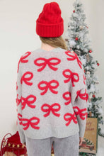 Load image into Gallery viewer, BOW PATTERN BUTTON DOWN KNIT CARDIGAN: HEATHER GREY
