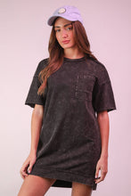 Load image into Gallery viewer, Mineral Washed Knit Oversized Shift Mini Dress: BLACK

