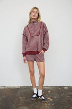 Load image into Gallery viewer, HALF ZIP STRIPE CONTRAST TRIM LONG SLEEVE KNIT TOP : CHOCOLATE BROWN
