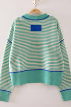 Load image into Gallery viewer, 12W3691N-Contrast Trim Stripe Knit Sweater: BLUE / S-M-L/2-2-2
