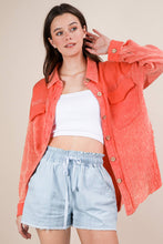 Load image into Gallery viewer, Mineral Washed Oversized Gauze Shacket Jacket: CORAL

