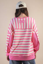 Load image into Gallery viewer, NT12310-Oversized Striped Half Button Down Casual Knit Top: YELLOW/BLUE / S-M-L/2-2-2
