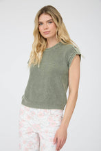 Load image into Gallery viewer, ACID WASHED TAB SLEEVE BACK BUTTON KNIT TOP: INDIGO
