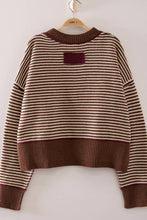 Load image into Gallery viewer, 12W3691N-Contrast Trim Stripe Knit Sweater: BLUE / S-M-L/2-2-2
