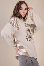 Load image into Gallery viewer, Oversized Mixed Media Western Graphic Knit Top: TAUPE
