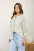 Load image into Gallery viewer, STRIPE COLLARED BUTTON DOWN LIGHTWEIGHT SHIRT: PEACH
