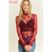 Load image into Gallery viewer, PLUS MESH LACE HIGH NECK DESIGN LONG SLEEVE FITTED TOP: Off White
