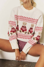 Load image into Gallery viewer, HOLIDAY BEAR MOTIF CREW NECK KNIT SWEATER: NAVY
