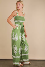 Load image into Gallery viewer, Boho Printed Smocking Detail Jumpsuit: TAUPE

