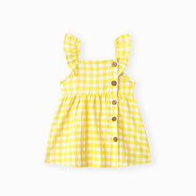 Load image into Gallery viewer, Single-Piece Baby Girl Plaid and Lemon Fruit-Themed Dress: Pale Yellow / 18-24 Months
